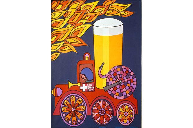 Brennt's irgendwo, dann muss gelöscht werden &ndash; und zwar mit Bier. Grafik von Elvira Vomstein aus dem Jahr 1970. (Bild: SBV)