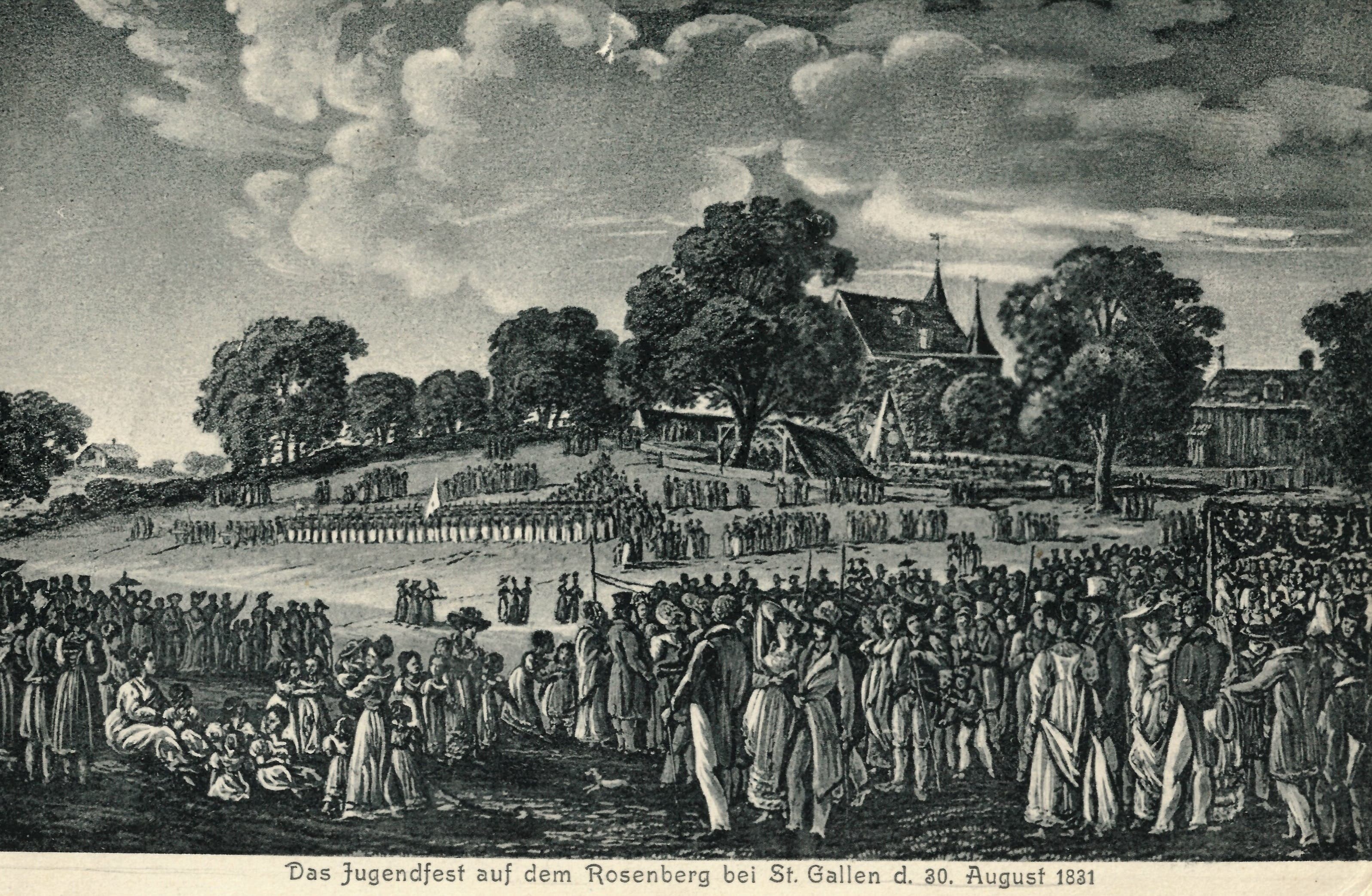 Das Kinderfest ist Traditionsanlass mit langer Geschichte. Im Bild die Austragung 1831. (Bilder: Sammlung Reto Voneschen)