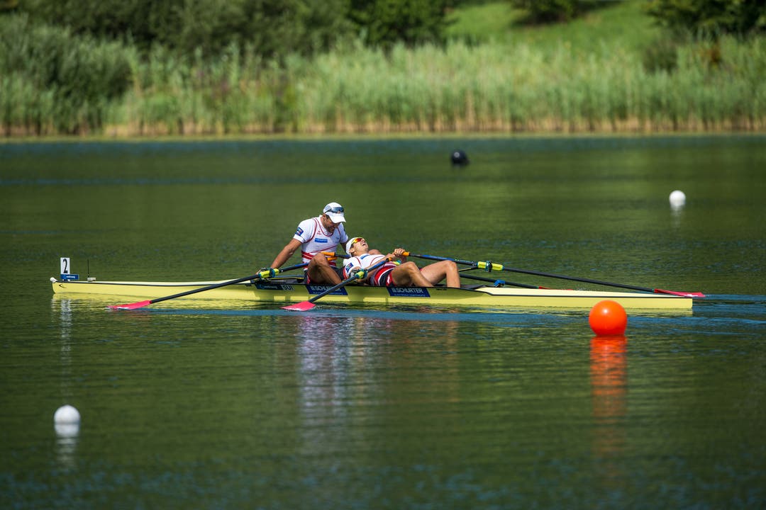 Dritter Platz bei den Männer Doppel für die Schweizer Nico Stahlberger (links) und Roman Röösli. (Bild: Dominik Wunderli (Luzern, 15. Juli 2018))