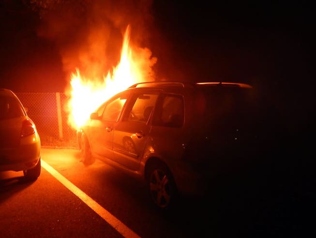 Das Auto geriet kurz vor Mitternacht in Brand, nachdem es von einer Frau kurzgeschlossen worden war. (Thurgauer Kantonspolizei) (Bild: Thurgauer Kantonspolizei)