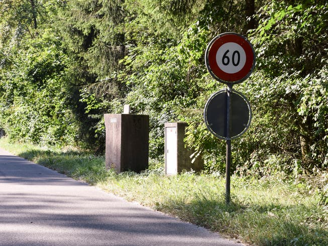 Die Tempo-60-Tafel steht neben dem fixen Radargerät zwischen Matzingen und Frauenfeld (Bild: Samuel Koch)