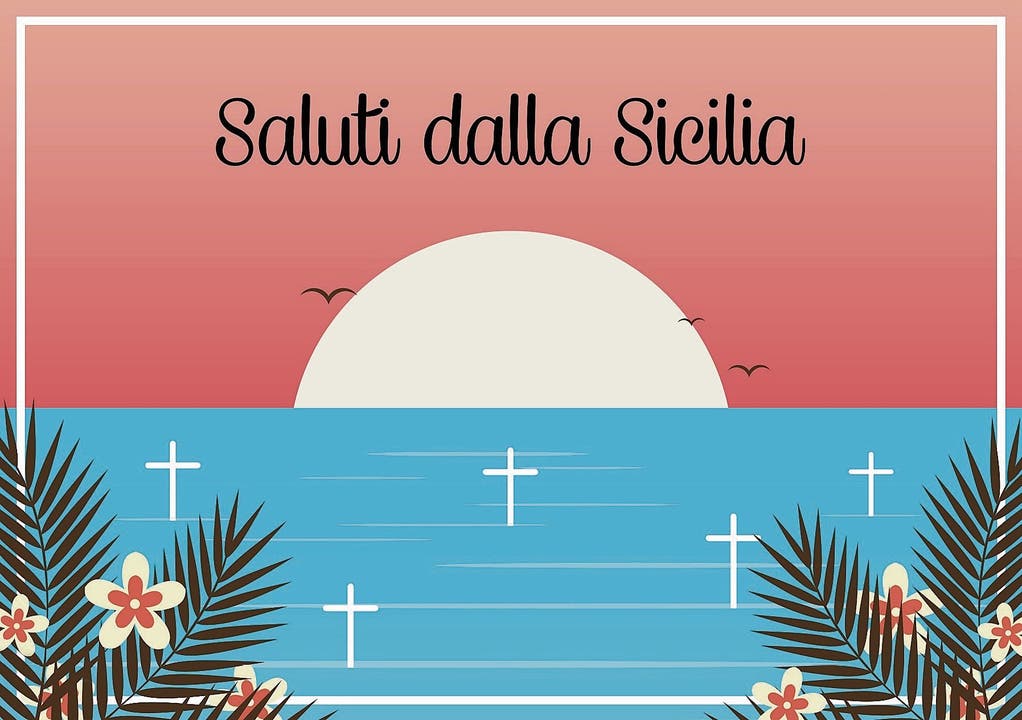 Sizilien - die Sonne versinkt im Mittelmeerfriedhof: Postkarte von Luca Capretti.