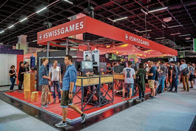 Der Schweizer Stand im Businessbereich der Gamescom. Bild: Julia Malcher/Pro Helvetia (Köln, 21. August 2018)