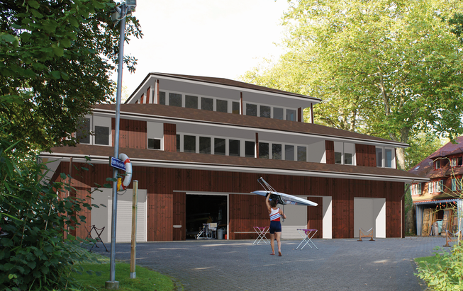 Das Bootshaus in einer Visualisierung (Bild: ARGE HVDM Architects Luzern &amp; Raumfalter Architekten Zürich)