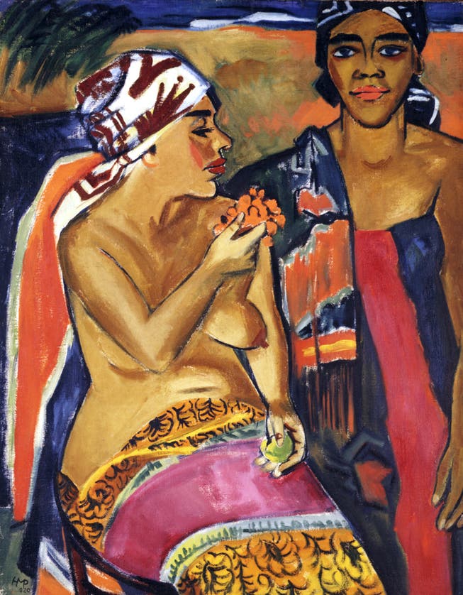 «Frauen mit buntem Teppich»: Max Pechstein, Südsee, 1920, Öl auf Leinwand. (Bild: PD)