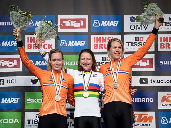 Niederländischer Dreifach-Triumph im WM-Zeitfahren der Frauen (Bild: KEYSTONE/EPA/DANIEL KOPATSCH)