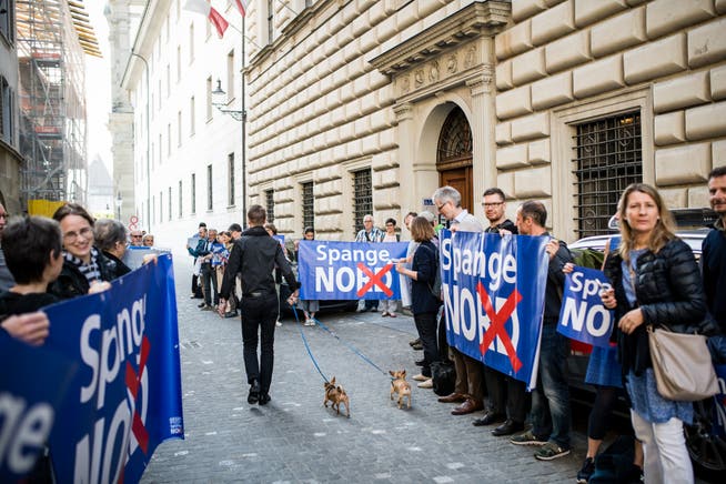 Anwohner protestierten vor der Kantonsratssession am 8. Mai vor dem Regierungsgebäude gegen die Spange Nord. (Bild: Roger Grütter)