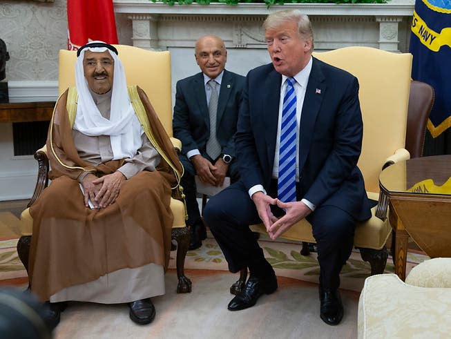 Während eines Treffens mit dem Emir von Katar, Sabah Al-Ahmad Al-Jaber Al-Sabah, am Mittwoch in Washington (Ortszeit) ging US-Präsident Donald Trump (rechts) auch auf die Syrienkrise ein. (Bild: KEYSTONE/EPA Consolidated News Photos POOL/ALEX EDELMAN / POOL)