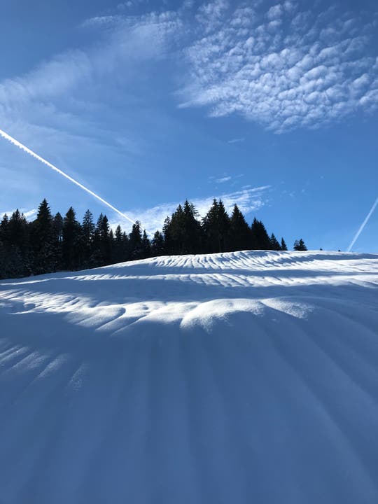 Schnee-Verwehungen oberhalb Finsterwald. (Bild: Fredi Meyer (Finsterwald, 16. Januar 2019))