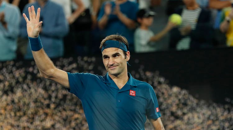 Roger Federer nach dem Sieg gegen Taylor Fritz in der dritten Runde der Australian Open. Bei diesem Spiel sass Federers Sohn Lenny im Publikum. (Bild: EPA/Ritschie Tongo, Melbourne, 18. Januar 2019)