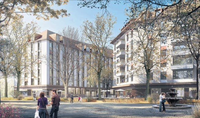 Die Himmelrich-Siedlung in der Luzerner Neustadt, die zurzeit im Bau ist: Hier verfügt nicht einmal jede zweite Wohnung über einen Parkplatz. (Visualisierung PD)