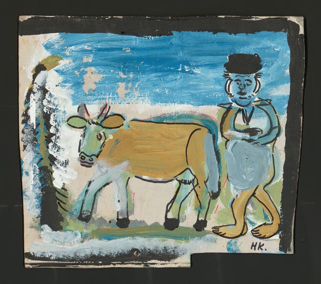 Hans Krüsi (1920-1995) verkaufte seine Blättchen mit Appenzeller Volksmotiven einst billig in Zürich. (Collection de l'Art Brut, Lausanne)