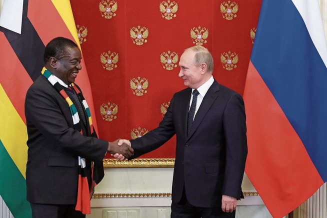 Russlands Präsident Wladimir Putin empfängt seinen simbabwischen Amtskollegen Emmerson Mnangagwa in Moskau. (Bild: Mikhael Klimentyew/Sputnik (15. Januar 2019))