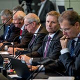 Fünf Männer, keine Frau: Der Luzerner Regierungsrat in seiner aktuellen Zusammensetzung. (Bild: Nadia Schärli (Luzern, 22. Oktober 2018))