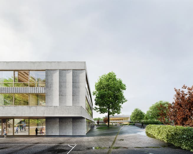 So wird die neue Schul- und Mehrzweckanlage «Wiel» in Müllheim aussehen. (Bild: PD/Nyx Architectes)