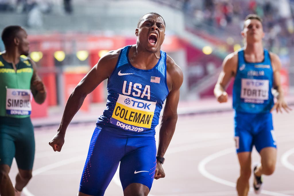 Christian Coleman (USA) holt in sensationellen 9,76 Sekunden Gold über 100 Meter bei den Männern: (Bild: Keystone)