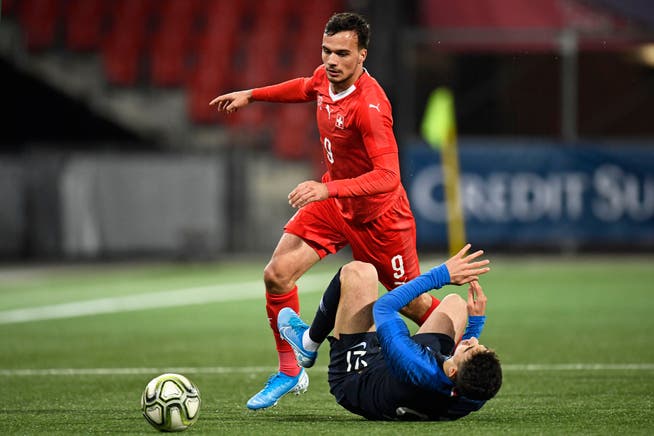 Auch St. Gallens Jérémy Guillemenot überzeugte im rotweissen Dress: Beim 3:1-Sieg der U21 gegen Frankreich traf er zum 1:1. (Bild: Urs Lindt/freshfocus)