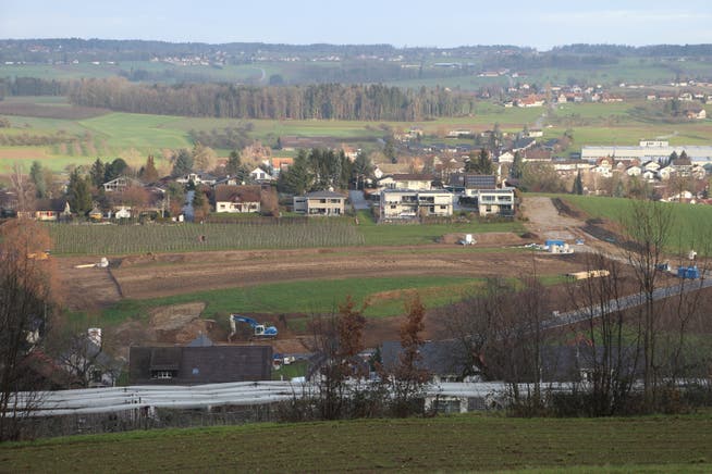 Blick auf das Baugebiet in Oberriedt; im Vordergrund die neu ausgebaute Altbachstrasse. 