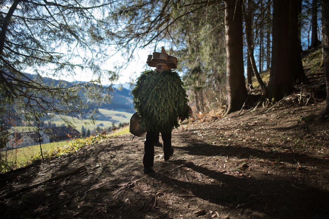 Auch durch den Wald müssen die Silvesterchläuse mit ihren schweren Schellen laufen.
