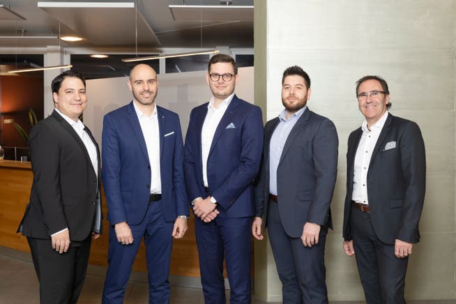 Die neue Geschäftsleitung von Network 41 (v.l.n.r.): Markus Flashar, Ruben Gomez, Fabio Krummenacher (CEO), Michael Fischer und Roland Müller. (Bild: PD)