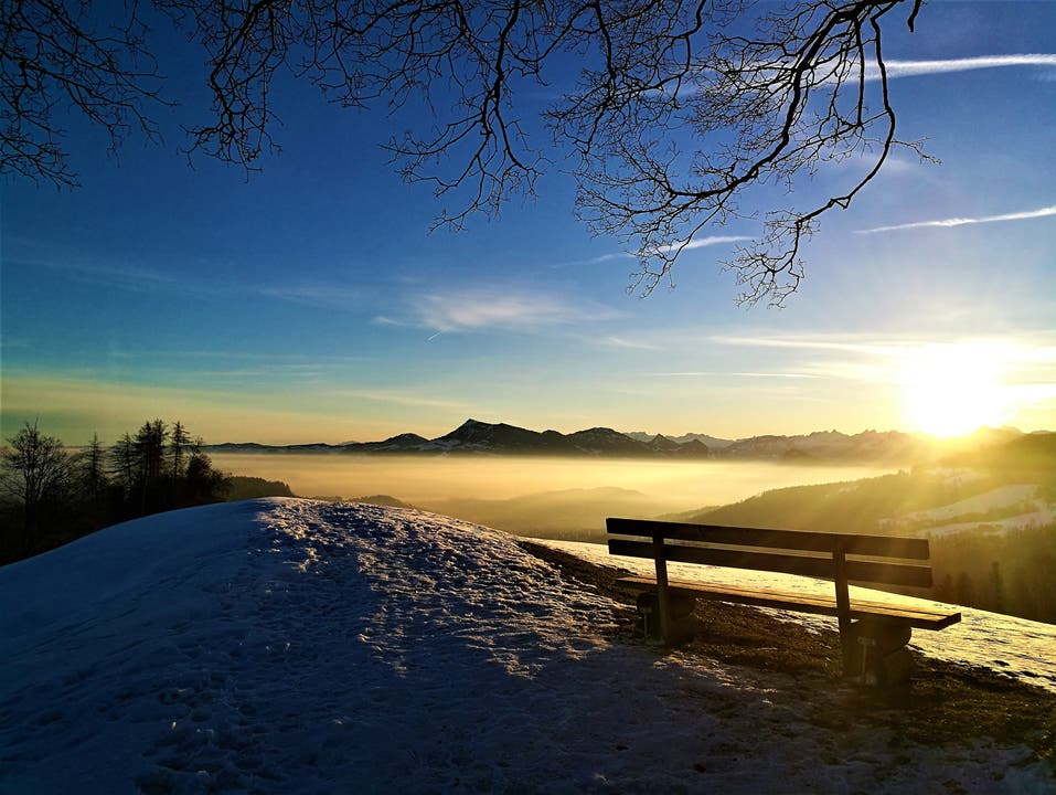 Sonnenaufgang mit Blick auf die Rigi. (Bild: Urs Gutfleisch, Holderchäppeli, 14. Februar 2019)