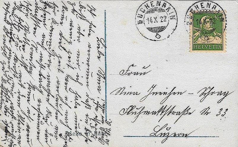 Der letzte Poststempel mit «Buchenrain» aus dem Jahr 1922, seit da wird die Ortsbezeichnung «Buchrain» verwendet. (Bild: PD)