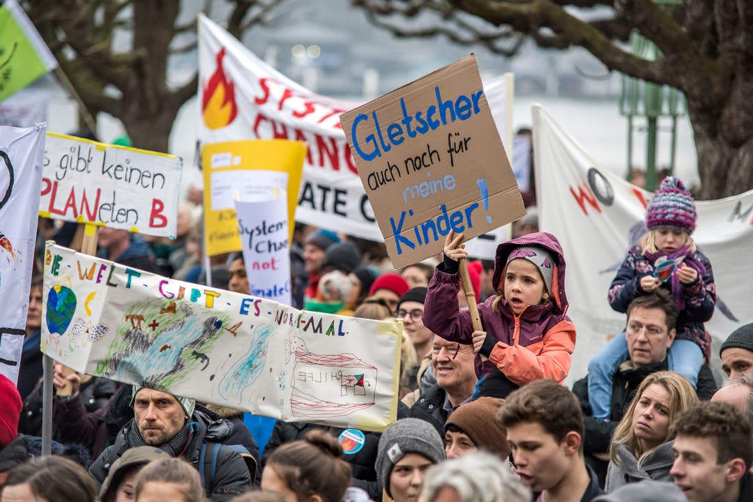 Zweite Klimademonstration von Schülern beim Pavillion am Nationalquai in Luzern. Die Route führte dann zum Jesuitenplatz. Auf dem Bild zu sehen sind Impressionen der Demonstration. (Bild: Pius Amrein (Luzern, 2. Februar 2019))