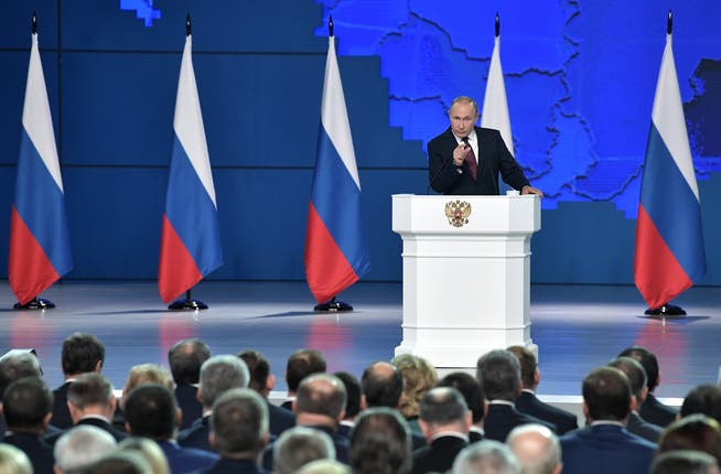 Wladimir Putin während seiner Rede am Mittwoch in Moskau. (Bild: Alexey Nikolsky/EPA)