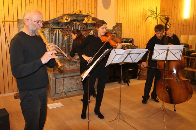 Das Ensemble: Markus Meier, Heidi Preisig, Darina Spinnler, und Heltin Guraziu (von links). (Bild: Peter Küpfer)