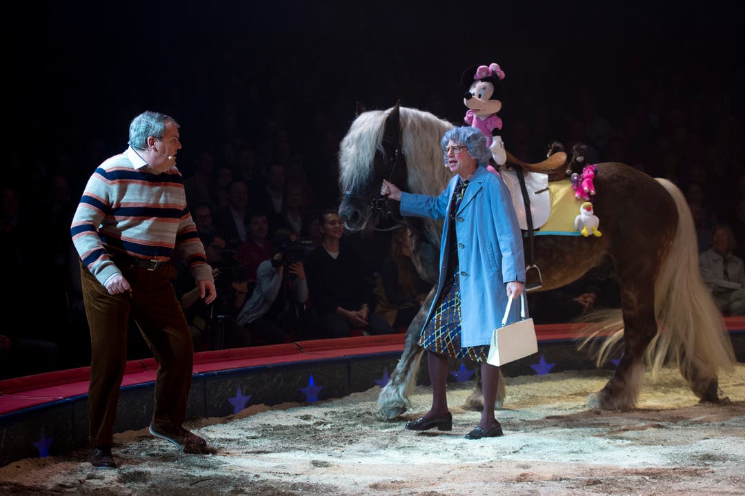 Giacobbo / Müller während ihrem Auftritt an der Premiere zur 100-Jahre-Jubiläumstournee des Circus Knie in Rapperswil (SG), am Donnerstag, 21. März 2019. (Bild: Keystone/Melanie Duchene)