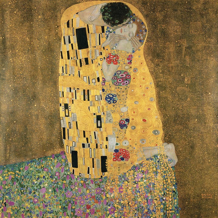 Gustav Klimt, «Der Kuss», 1907/08, Öl, Silber- und Goldauflagen auf Leinwand (Bridgeman Images)