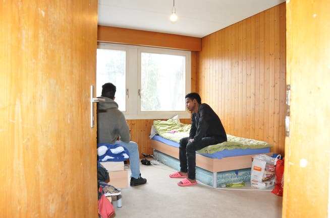 Die Eritreer Samuel und Tesfaldet (rechts) im Zimmer von Samuel in der Nothilfeunterkunft Sarnen. (Bild: Philipp Unterschütz, 31. Januar 2019)