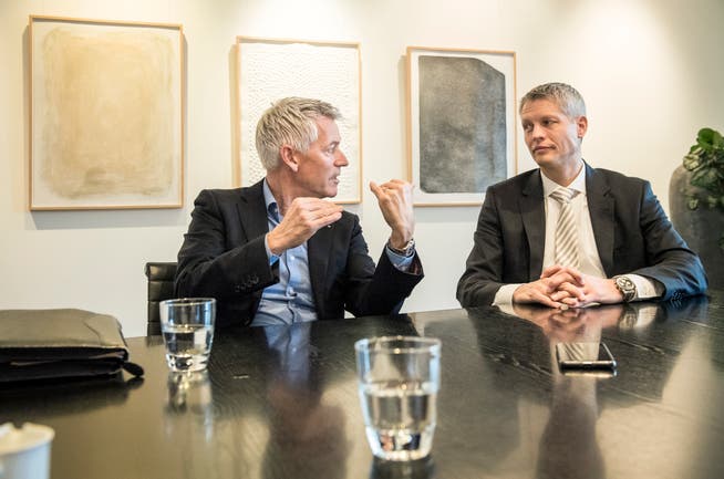 Jürg Kocherhans, Präsident des Arbeitgeberverbandes Kreuzlingen und Umgebung, und Sekretär Fabian Kapfhamer hören auf. (Bild: Reto Martin)