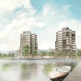 In der Arboner Bucht, wo heute das Hotel Metropol steht, will HRS das Projekt «Riva» mit diesen Zwillingstürmen realisieren. (Bild: Visualisierung/PD)
