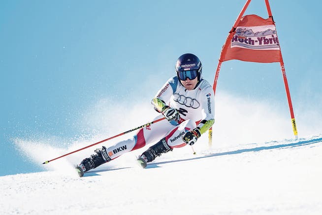 Cédric Noger beim Riesenslalom der Herren an der Alpinen Ski-Schweizer-Meisterschaft vom Sonntag, 24. März, auf dem Hoch-Ybrig. (Bild: Urs Flueeler, Keystone)