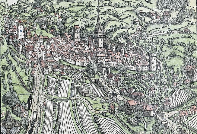 Die Stadt St. Gallen mit den Bleichen vor den Stadttoren 1545. Bild: Stadtarchiv der Ortsbürgergemeinde St. Gallen