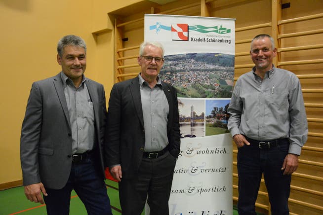 Marcel Hunziker (SVP), Peter Schrepfer (FDP) und Paul Stahlberg (SP) scheiden Ende Mai aus dem Gemeinderat Kradolf-Schönenberg aus. (Bild: Georg Stelzner)