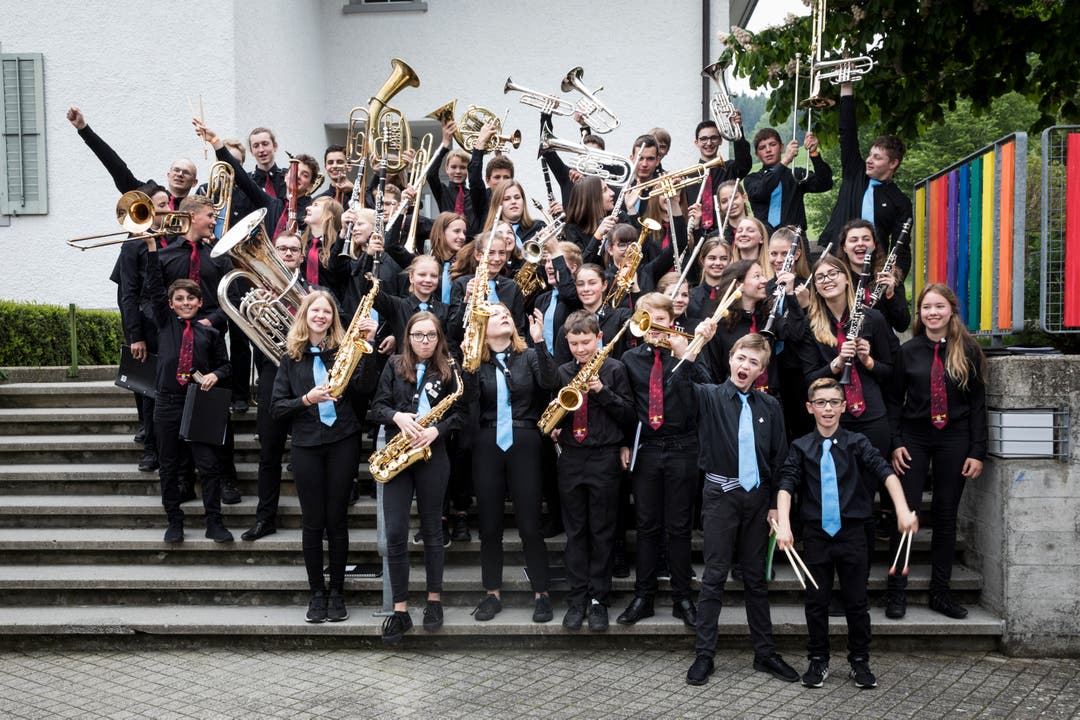 Die Jugendmusik Hochdorf JBO Oberseetal nach dem Auftritt in der MZH. (Bild: Manuela Jans-Koch, Altishofen, 25. Mai 2019)