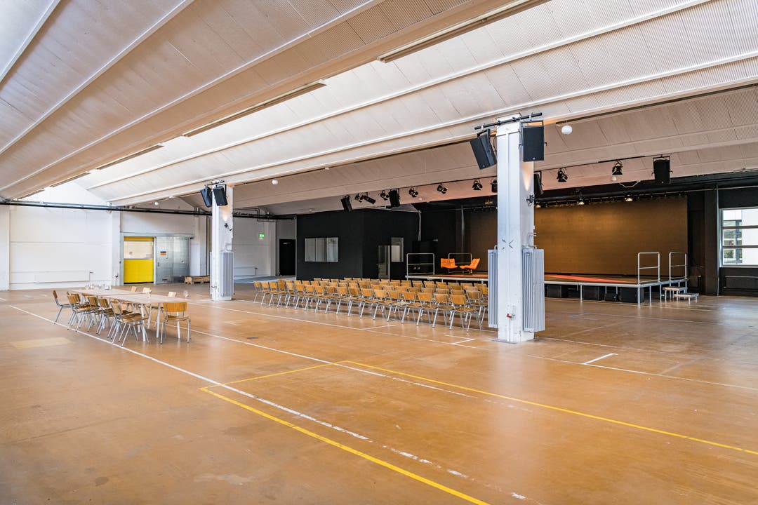 Auch eine Eventhalle kann gemietet werden. (Bild: Christian H. Hildebrand, Zug, 28. Juni 2019)