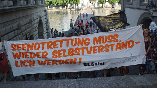 Die Demonstranten auf dem Reusstreppe in Luzern (Bild: zvg)