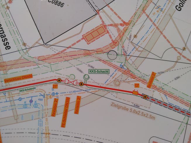 Auf dem Plan der unterirdischen Werkleitungen auf dem Marktplatz St.Gallen ist der «KKS-Schacht» zu finden.