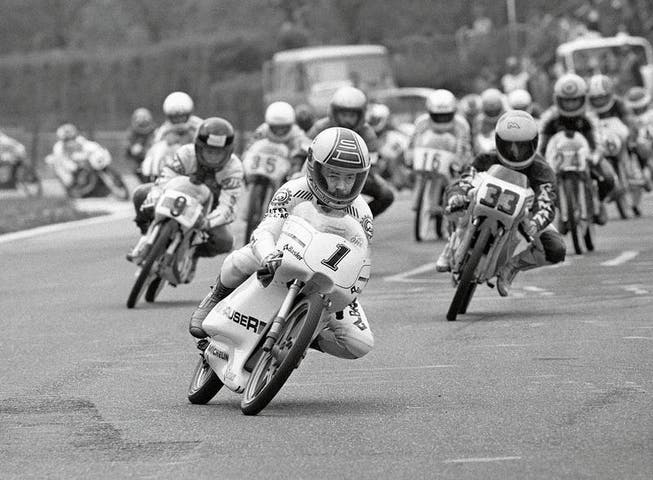 Das waren noch Zeiten, das waren noch Töffli: der Basler Stefan Dörflinger vor 36 Jahren als Nummer 1. (Bild: Keystone, Monza, 24. April 1983)