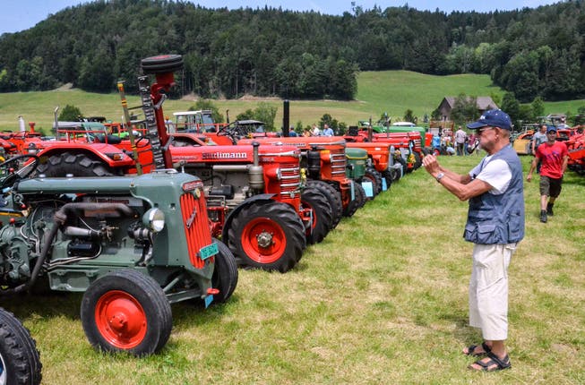 Die Besucher machten viele Fotos der ausgestellten Traktoren. (Bild: Christoph Heer)