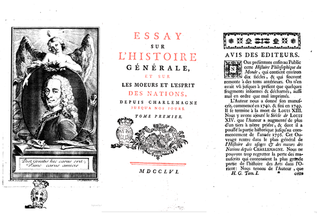 Sein «Essay über die Weltgeschichte und über den Geist und die Sitten der Nationen» gehört zu den bekanntesten Abhandlungen des französischen Philosophen und Schriftstellers François-Marie Arouet, besser bekannt als Voltaire. (Collage: BCU/Google Books/dvm)