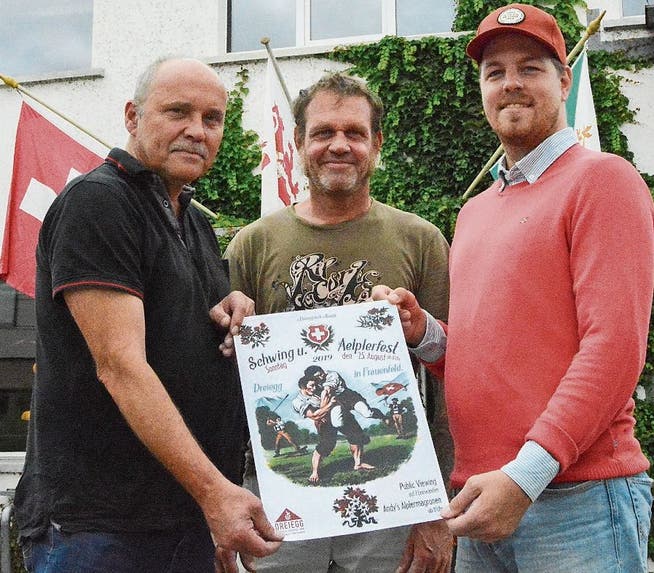 Die Köpfe hinter der Schwingerparty im «Dreiegg»: Andy Anderhalden, Martin Eggmann und Marco Guarisco. Bild: Mathias Frei