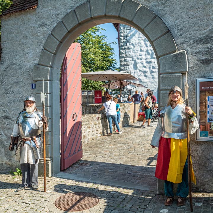 Der Eingang zur Burg - ausnahmsweise streng bewacht. Bild: Christian H. Hildebrand (Zug, 15. September 2019)