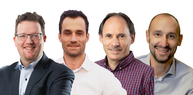 Die vier Kandidaten: David Oehler, Lee White, Martin Justitz und Martin Hug.