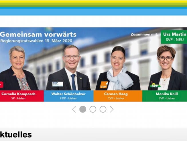 Ein Screenshot der kritisierten Wahlwerbung von der offiziellen Homepage des Kantons. Diese Werbung wurde bereits wieder entfernt.
