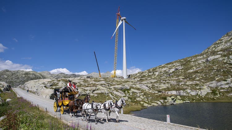 Die Windkraftanlage auf dem Gotthard. (Bild: Urs Flüeler/Keystone)
