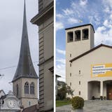 Die Reformierte Teilkirchgemeinde Kriens wirbt auf der Fassade der Johanneskirche für die Konzernverantwortungsinitiative. (Bild: Patrick Huerlimann (Kriens, 21. Oktober 2020))